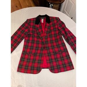 Vintage Sag Harbor Women's Red Tartan Wool-Blend Blazer, Size 12